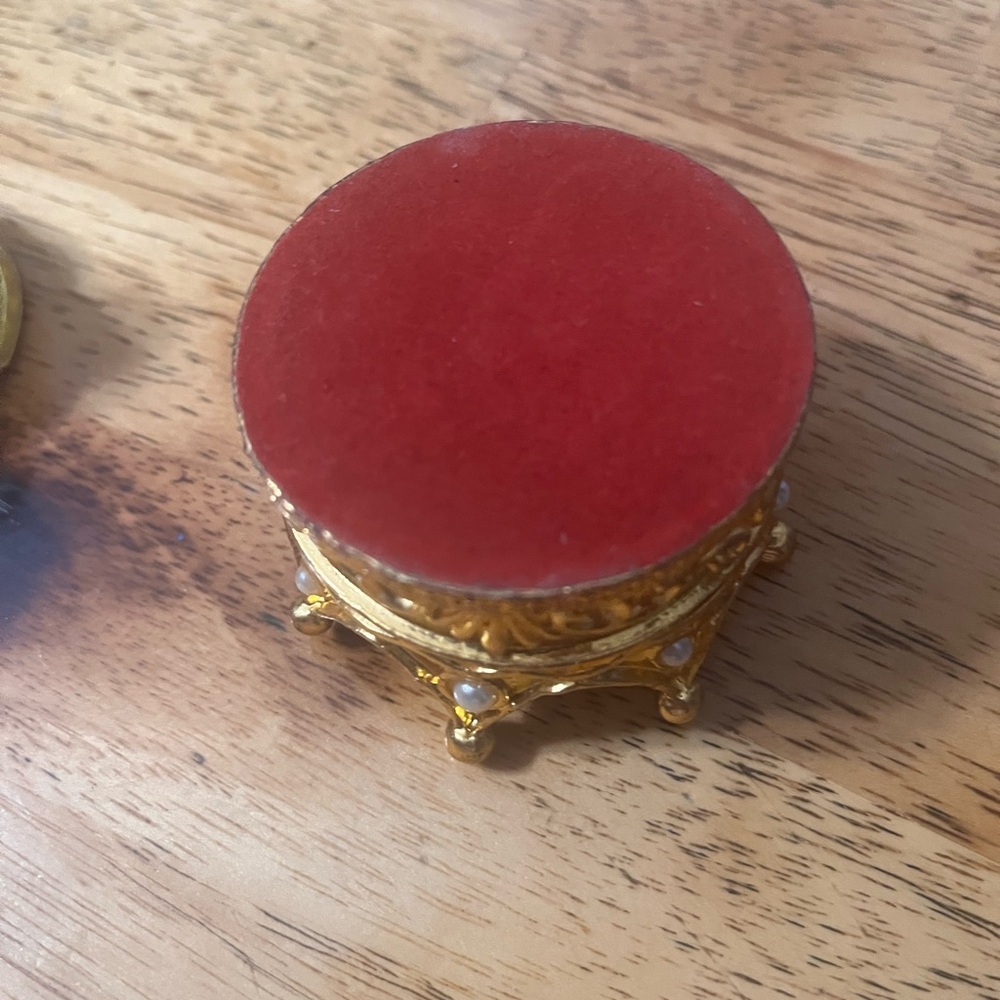 Gold Crown Perfume Bottle/Trinket Box w Jewels Pearls 3" X 2.5”. Empty. - Picture 8 of 11